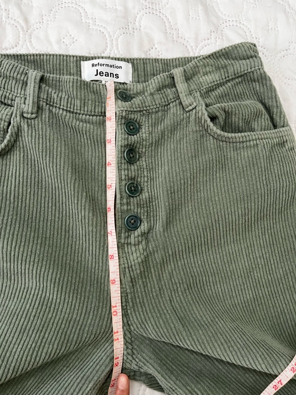 Reformation Cynthia Button Fly High Rise Corduroy Pants - Moss - Size 29 - Picture 7 of 17
